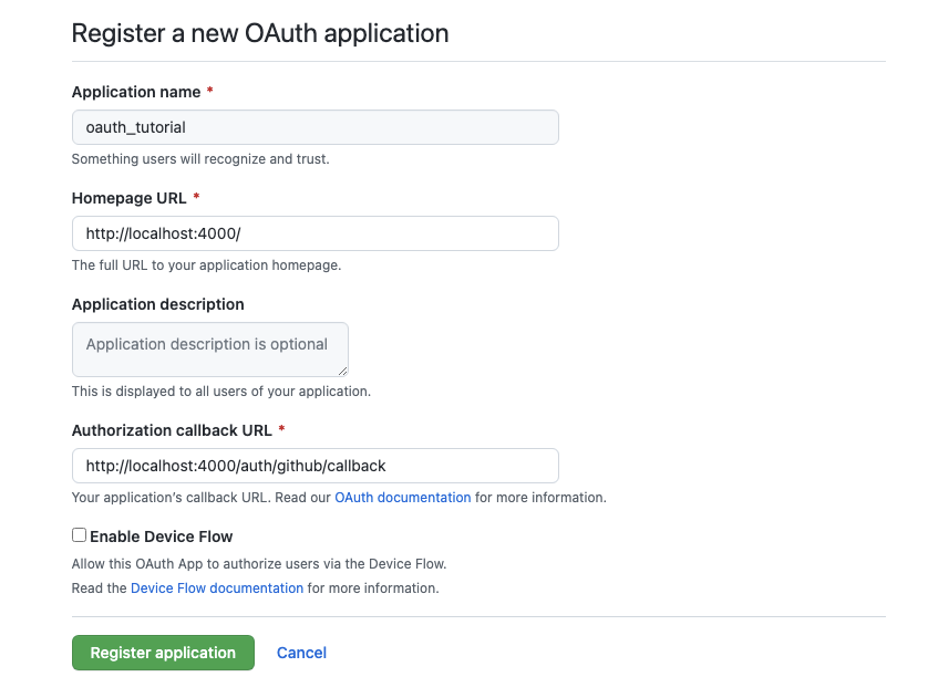 Register a new OAuth app